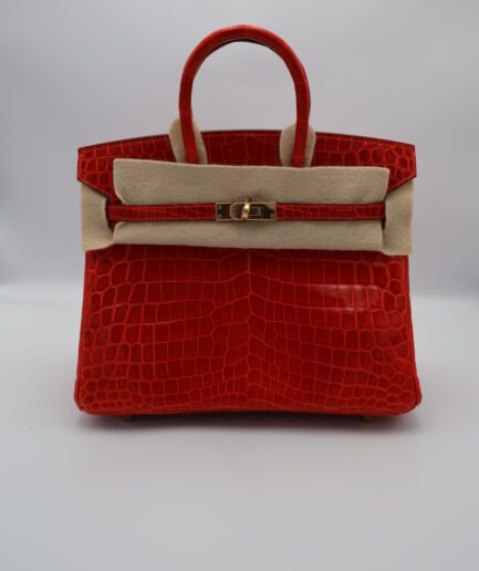 Birkin 25 Geranium Shiny Alligator Ghw A
