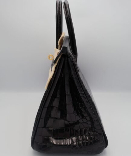 Birkin 25 Black Shiny Porosus Ghw U