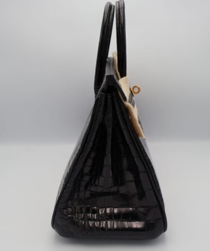 Birkin 25 Black Shiny Porosus Ghw U