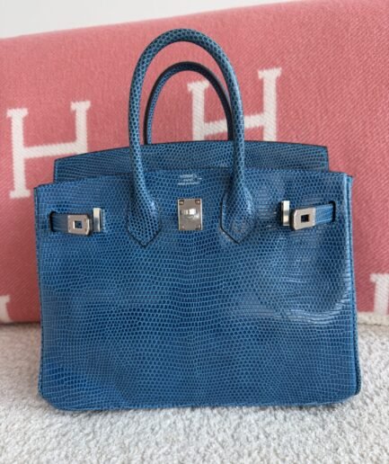 Birkin 25 Bleu Mykonos Lizard Phw Y